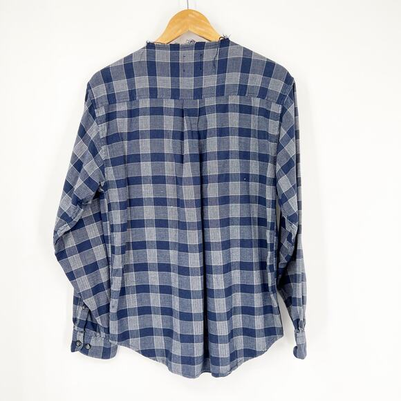LF Furst of a Kind Upcycled Plaid Flannel Lace Up Neck Long Sleeve Top - Picture 2 of 4